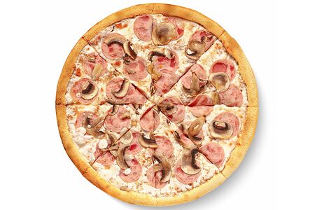 Пицца Ветчина и грибы на толстом тесте