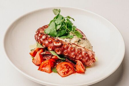 Марокканский осьминог с пюре из баклажанов