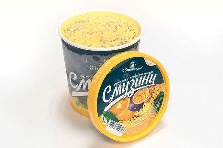 Смузини Маракуйя-ананас-апельсин-чиа в ведёрке