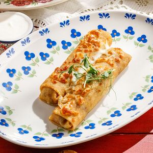 Запеченные блины с грибами и сыром