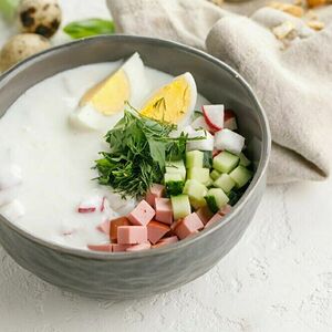 Окрошка на айране с ветчиной