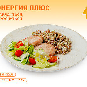 Куриные биточки с гречкой и салатом из свежих овощей