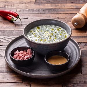 Окрошка на мацони с колбасой по ГОСТу