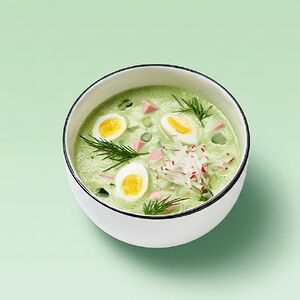 Окрошка с колбасой на кефире