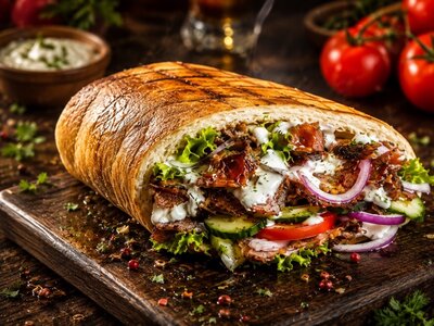 Шаурма Бастурма в турецком хлебе с курицей