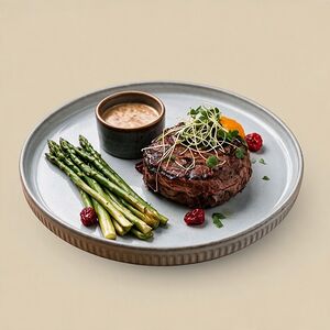 Филе миньон с перечным соусом и свежей спаржей