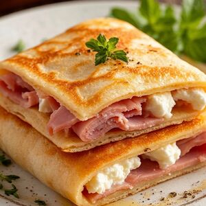Безглютеновые блинчики с ветчиной и сыром