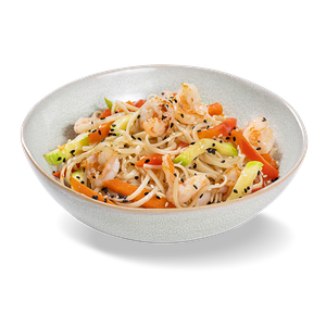 Лапша Яичная с креветками и овощами