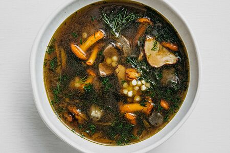 Похлебка из осенних грибов с пастой фрегола