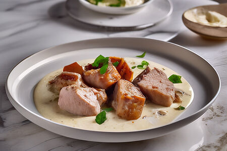 Свинина под сырно-ореховым соусом