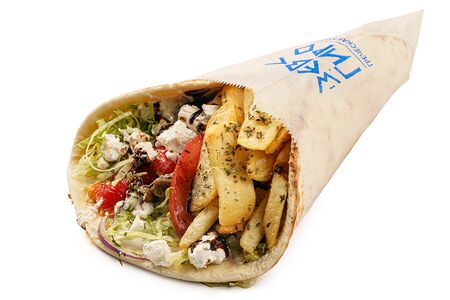 Гирос с сыром фета, баклажаном и овощами