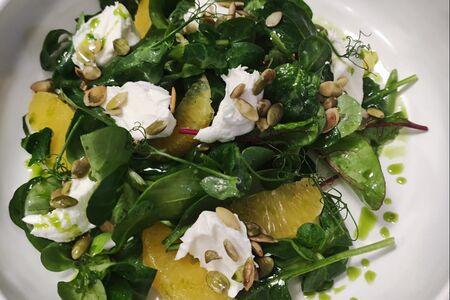 Салат с мягким сыром и сегментом апельсина