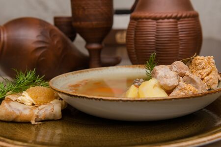 Щерба Донская с блинами и икрой