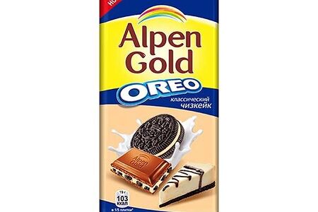 Шоколад орео чизкейк и кусочки печенья Альпен Гольд  95г