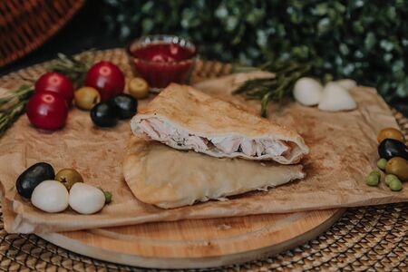 Чебурек с красной рыбой и творожным сыром