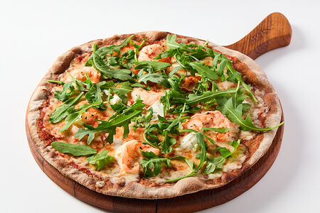 Ржаная пицца рукола с креветками