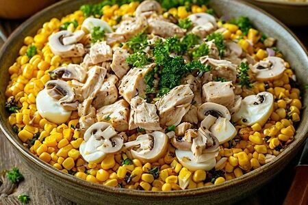 Салат с куриной грудкой и грибами