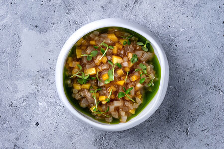 Тар тар гребешок с персиком