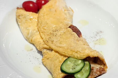 Омлет с гречневой кашей и белыми грибами