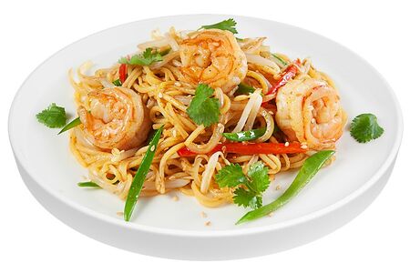 Лапша с креветками карри