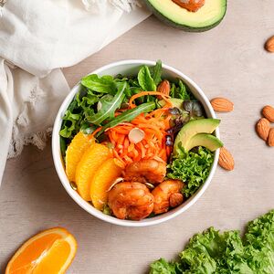 Առողջ պոկե բոուլ մանրածովախեցգետնով