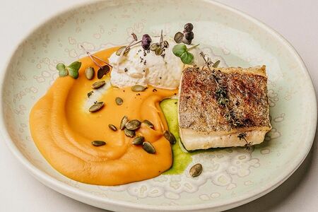 Палтус с тыквенным пюре