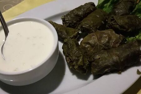 Долма с винoградными листьями и сметанно-чесночным соусом