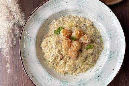 Паста ризони с гребешком