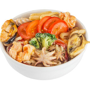 Лапша с морепродуктами в сливках