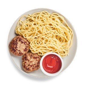 Котлеты домашние со спагетти и кетчупом