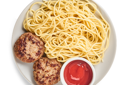 Котлеты домашние со спагетти и кетчупом