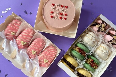 Набор десертов Бенто-торт №2, 8 ассорти макарон №1, эскимо №1