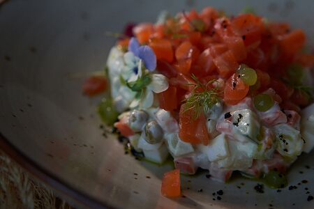 Оливье с форелью