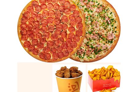 2 Пиццы и 15 острых крыльев и 600 г картофеля