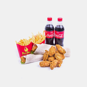 Зингер сэндвич, крылья, фри малый, напиток, кетчуп 
