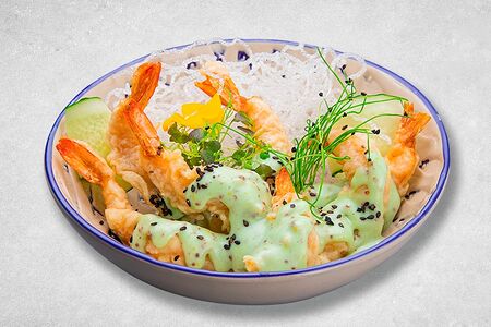 Темпура из креветок с соусом медовый васаби