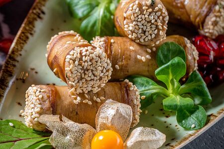 Рулетики из баклажанов с ореховой начинкой