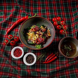 Хрустящий салат с говядиной и заправкой том ям