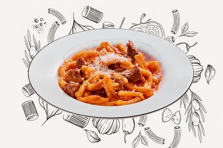 Казаречче с щёчками, томатами и пекорино романо