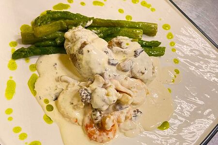 Бараньи мозги с морепродуктами