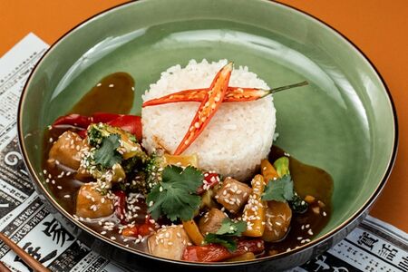 Рис с гребешком и брокколи