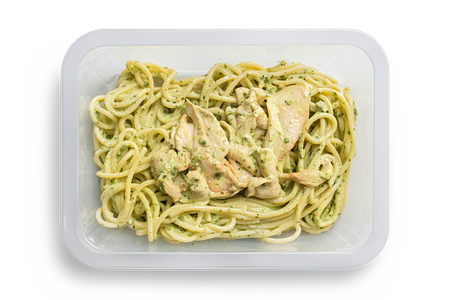 Спагетти с курицей и шпинатом