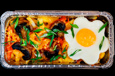 Роял фри с беконом, грибами и яйцом