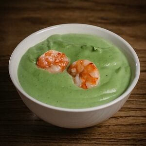 Крем-суп из брокколи с тигровыми креветками