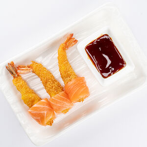 Жареные Креветки с лососем