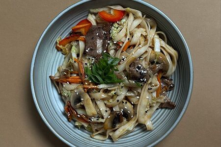 Удон с говядиной и грибами