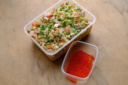 Веганский салат Оливье с Красной икрой