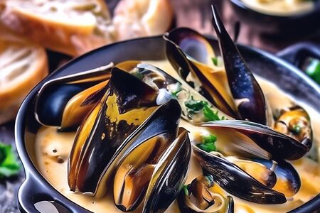 Мидии в сливочно-пряном соусе