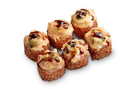 Ролл запеченный с крабом, креветкой и горгонзолой