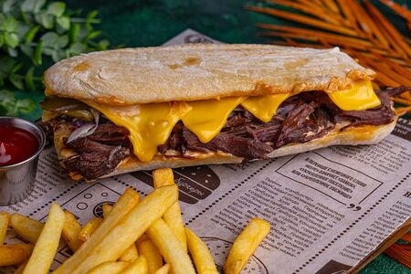 Панини с говяжьей щекой и картофелем фри